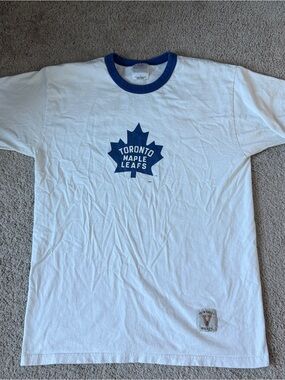 Vintage Toronto Maple Leafs NHL Ringer T Shirt Made In Canada Bulletin Large 20”